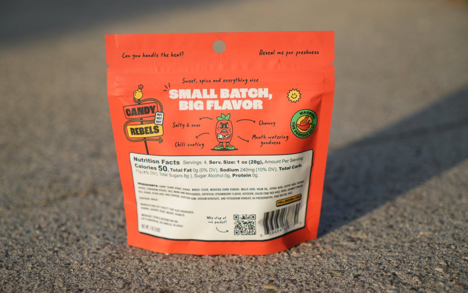 Back of a Chilli Bomba bag showing the ingredient list and nutrition facts