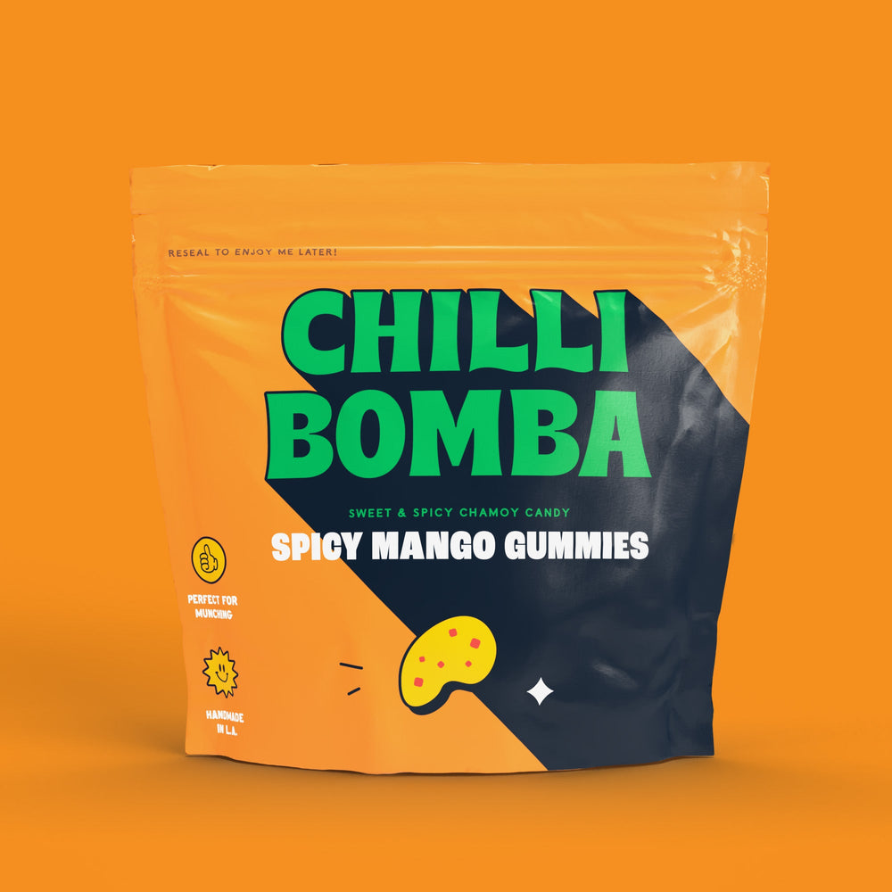 Chilli Bomba Spicy Mango Gummies, chili chamoy candy hand-made in LA
