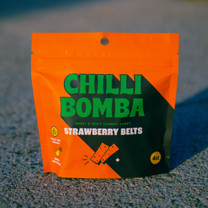 Chilli Bomba Strawberry Belts, chili chamoy candy hand-made in LA