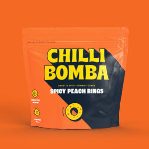 Chilli Bomba Spicy Peach Rings, chili chamoy candy hand-made in LA