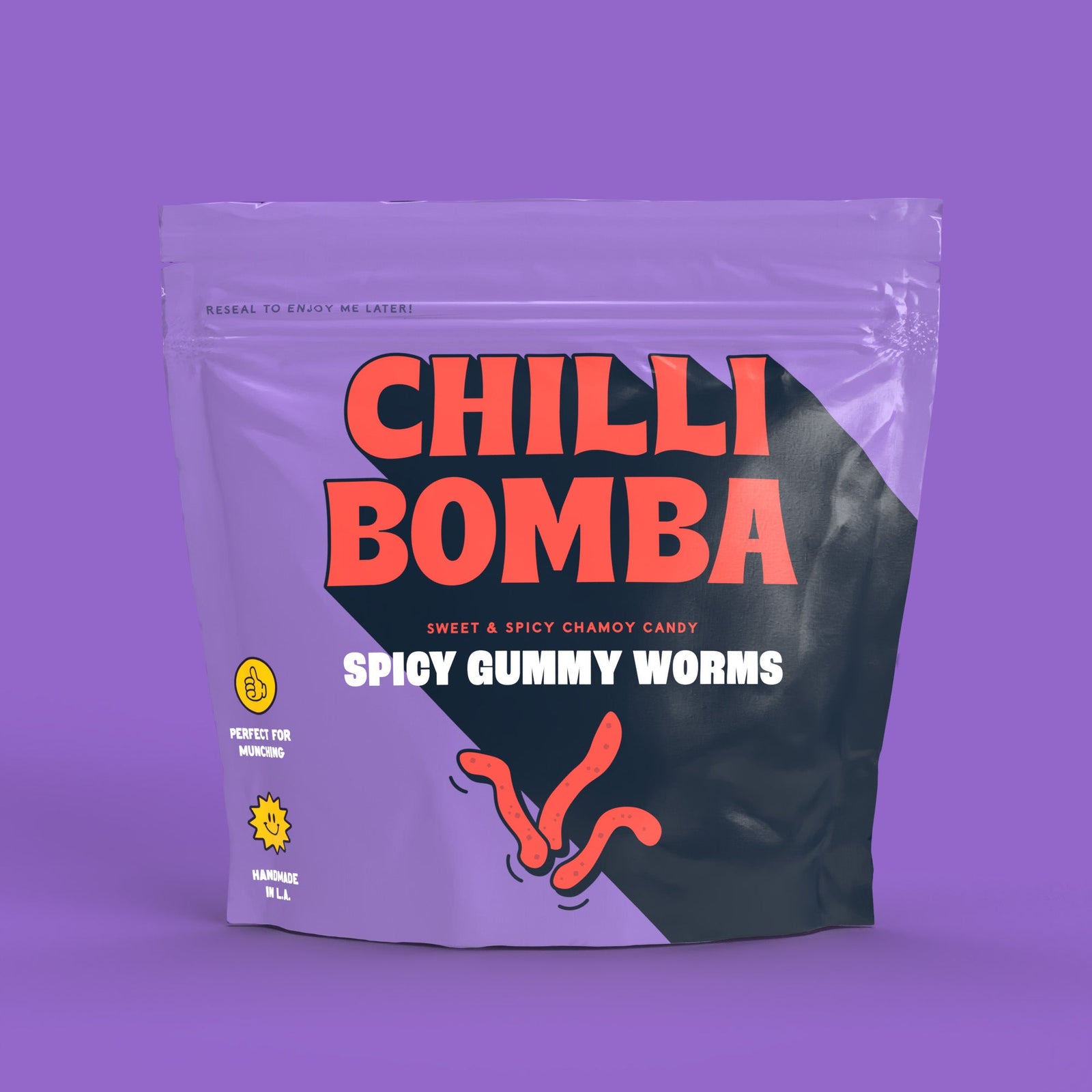 Chilli Bomba Spicy Gummy Worms, chili chamoy candy hand-made in LA