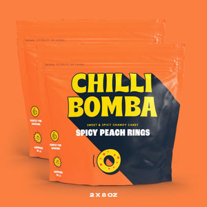 Chilli Bomba Spicy Peach Rings, chili chamoy candy hand-made in LA