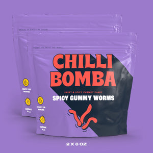 Chilli Bomba Spicy Gummy Worms, chili chamoy candy hand-made in LA