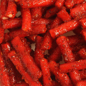 Chilli Bomba Spicy Strawberry Tubes in the Bomba Box, chili chamoy candy hand-made in LA